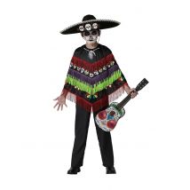 Tag der Toten-Poncho für Kinder Kostüm-Zubehör schwarz-rot-grün - Thema: Horror + Zauberei - Multicolore - Größe 98/116 (3-4 Jahre)