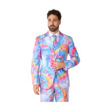 Mr. Tie-Dye Opposuits-Anzug für Erwachsene blau-gelb-rosa - Thema: Hippie (60er) - Multicolore - Größe M/L (52)