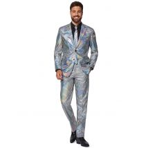 Discoballer-Herrenanzug Opposuits silberfarben - Thema: Disco (70er) - Grau, Silber - Größe S/M (48)
