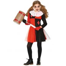 Horrorclown Kostüm für Mädchen 2-teilig weiß-rot-gold - Thema: Geschenkideen Mädchen - Schwarz - Größe 140/146 (10-12 Jahre)