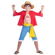 One Piece Luffy Kostüm für Kinder - Thema: Manga - Rot - Größe 140/152 (10-12 Jahre)