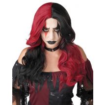 Schwarz-Rote Joker Perücke für Damen, Deluxe - Thema: Horror + Zauberei - Schwarz - Größe Einheitsgröße