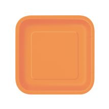 14 platos cuadrados naranjas cartón 22 cm