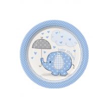 8 Platos pequeños de cartón elefante azul 18 cm
