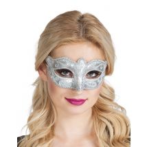 Antifaz veneciano plateado brillante mujer