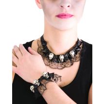 Collar y pulsera encaje con calavera Halloween