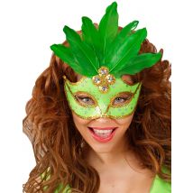 Antifaz verde con plumas mujer