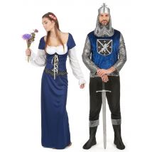 Disfraz de pareja medieval azul adulto