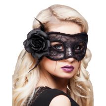 Antifaz de encaje negro con rosa mujer