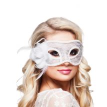 Antifaz encaje blanco con rosa mujer