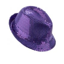 Sombrero borsalino lentejuelas violetas adulto
