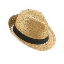 Sombrero borsalino de paja y banda negra adulto
