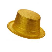 Sombrero de copa de plástico con brillantina dorado adulto