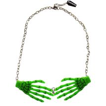 Collar cadena colgante manos esqueleto verde
