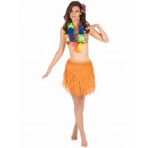 Falda hawaiana naranja papel adulto