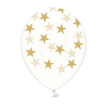 6 Globos látex transparentes estrellas doradas