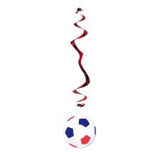 6 Decoraciones balón de fútbol azul blanco y rojo 80 cm