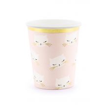 6 Vasos de cartón gato rosa y blanco 200 ml