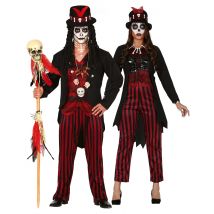 Disfraz parejas brujos vudú a rayas adulto