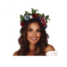 Corona de flores en tonos oscuros
