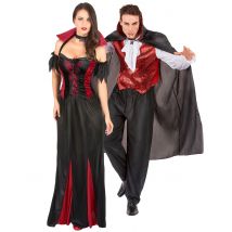Disfraz de pareja vampiros murciélago rojo Halloween adulto