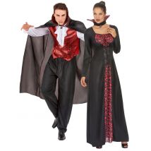 Disfraz de pareja vampiros terroríficos rojo Halloween adulto