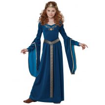 Keskiaikaisen Prinsessan Veluuriasu Tytölle - Sininen - XL 12-14v (155 cm)