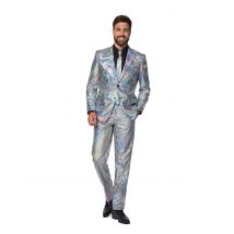 Aikuisten Discoball Opposuits Puku - Hopea/ Harmaa - S/M (EU 48)
