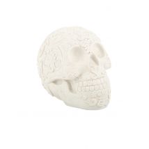 Valkoinen pääkallo, jossa on kohokuvioituja calaveras-kuvioita 14 cm