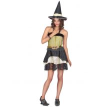 Costume Strega Nero E Oro Halloween Per Donna - Magia E Orrore - Oro - Taglia Unica