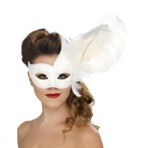 Maschera Veneziana Bianca Con Piume Adulto - Maschere Di Venezia - Grigio, bianco - Taglia Unica