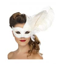 Maschera Veneziana Bianca Con Piume Adulto - Maschere Di Venezia - Grigio, bianco - Taglia Unica