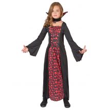 Costume Vampiro Con Teschi Per Bambina - Travestimenti Per Lettera - Rosso - L 10-12 anni (130-140 cm)