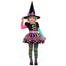 Costume Strega Colorata A Pois Bambina Halloween - Travestimenti Dalla A Alla Z - Multicolore - 3-4 anni (94-104 cm)