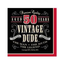 16 Tovaglioli Di Carta Compleanno Vintage 50 Anni - Decorazione Atmosfera Compleanno - Nero - Taglia Unica