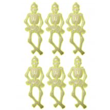 Decorazione Di Halloween: 6 Scheletri Fosforescenti - Fluo + Uv - Fluo - Taglia Unica
