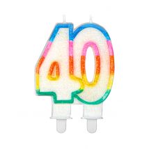 Candelina Arcobaleno Per Compleanno 40 Anni - Grigio, Bianco - Taglia Unica