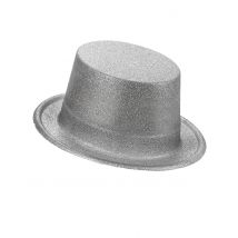 Cappello Cilindro In Plastica Con Paillettes Argentato Per Adulto - Colori - Argento - Taglia Unica