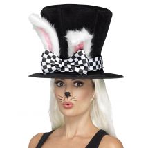 Cappello A Cilindro Con Orecchie Di Coniglio Per Adulto - Animali - Nero - Taglia Unica