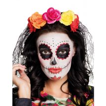 Cerchietto Con Rose E Velo Dia De Los Muertos Donna - Magia E Orrore - Multicolore - Taglia Unica