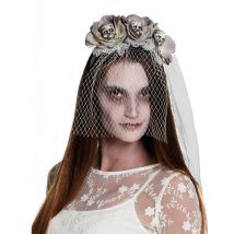 Cerchietto Con Velo Zombie Bianco Per Donna Halloween - Magia E Orrore - Argento - Taglia Unica