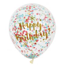 6 Palloncini Happy Birthday Con Coriandoli Multicolore! - Multicolore - Taglia Unica