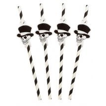 8 Cannucce A Righe Teschio Con Cilindro Halloween - Magia E Orrore - Multicolore - Taglia Unica