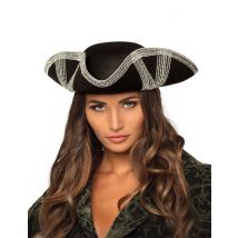 Cappello Da Pirata Nero E Argento Per Adulto - Pirati - Nero - Taglia Unica