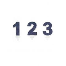Candela A Forma Di Numero Blu Con Brillantini 7 Cm - Blu