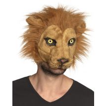 Maschera Leone Peluche Adulto - Animali - Marrone - Taglia Unica