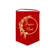 Decorazione pendente in lino Buon Natale rossa floccata oro 20 x 30 cm