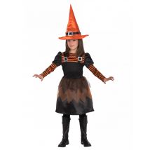 Costume Graziosa Strega Arancione Bambina - Magia E Orrore - Nero - 4 - 5 anni (114 cm)