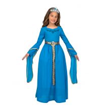 Costume Principessa Medievale Con Diadema Bambina - Medievali - Blu - 10 - 12 anni (140 - 152 cm)