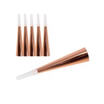 6 Trombette In Cartone Oro Rosa 19 Cm - Decorazione Atmosfera Compleanno - Rosa - Taglia Unica
